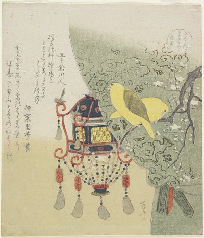 Parlak Sarı Kanarya Kuşu, c.1820 (renkli tahta baskı) by Ryuryukyo Shinsai