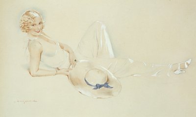 Şapkalı Kız (beyaz ile yükseltilmiş kağıt üzerinde wc) by S.M. Gerard