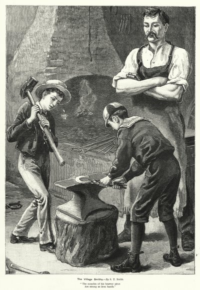 The Village Smithy (gravür) by S.T. (after) Dadd