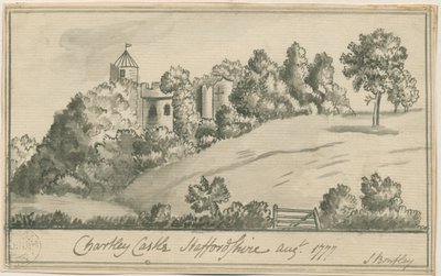 Chartley Kalesi: sepya çizimi, Ağustos 1777 by S Bentley