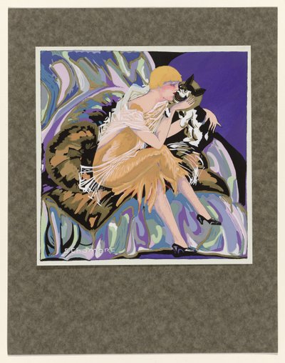 Femmes Modernes, 1926: Oturan ve kedisi olan kadın by S Chompré