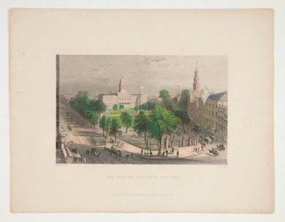 Park ve Belediye Binası, New York, Nathaniel Parker Willis için illüstrasyon by S. Lacey