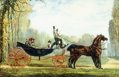 Ötesinde Avı Olan Bir Parkta Atlı Araba (tuval üzerine yağlı boya) by S. Normand