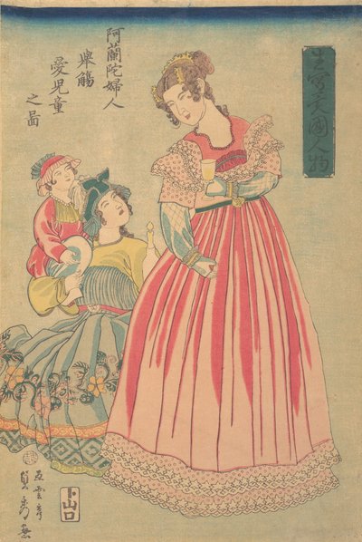 Hollandalı Kadın ve Çocuk, 1860. by Sadahide Utagawa