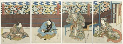 Bir sonbahar çiçeği sergisinde dört oyuncu by Sadamasu (II) , Utagawa
