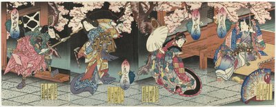 Kiraz çiçeği altında dört aktör by Sadanobu (I) , Hasegawa