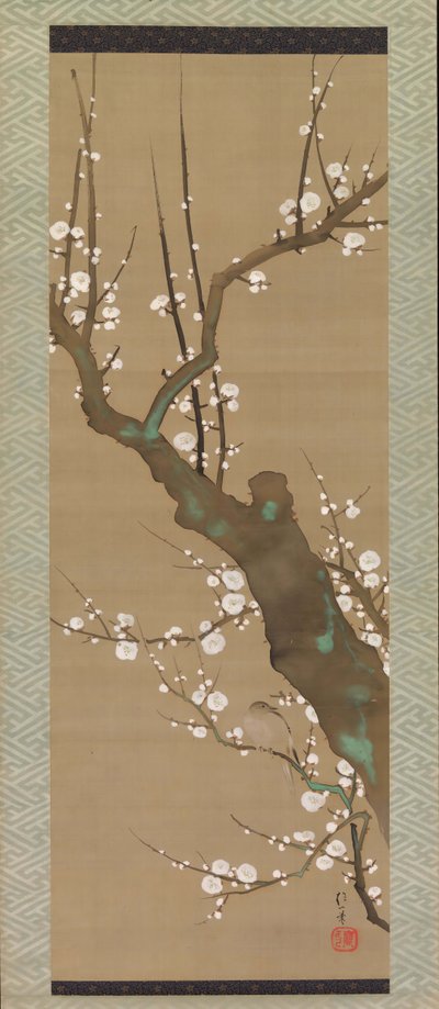Bir Erik Ağacında Bush Warbler Uguisu, 19. yüzyılın başlarında. by Sakai Hoitsu
