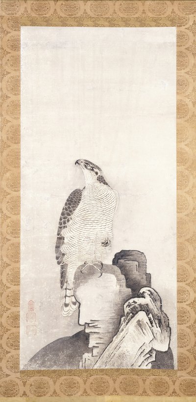Kayaya Tünemiş Şahin (kağıt üzerine mürekkep) by Sakai Oho