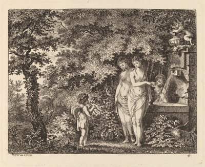 Bir Çeşmede Üç Kızla Eros by Salomon Gessner