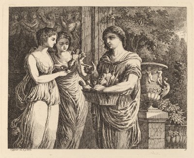 İki Kızlı Heykelcik Satıcısı, 1770. by Salomon Gessner