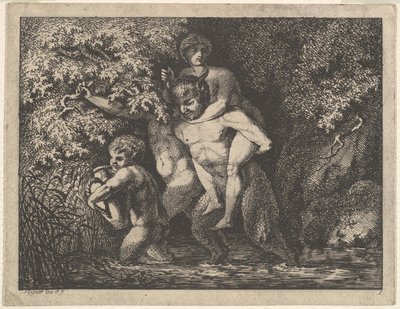 Satyr ailesi, hareket halinde, 18. Yüzyıl. by Salomon Gessner