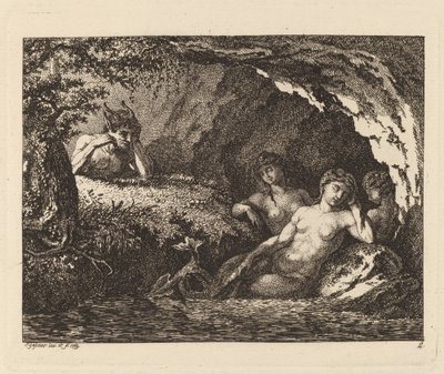 Bir Satyr ile Üç Uyuyan Sprite, 1769. by Salomon Gessner