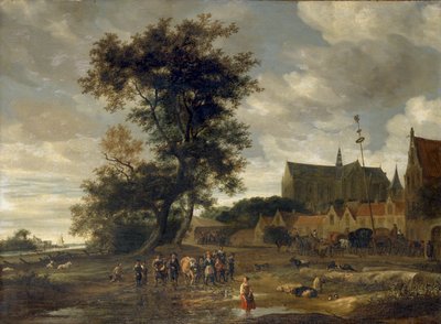 Arka planda Alkmaar Kilisesi ile bir Mayıs Direği önündeki sahne, 1669 by Salomon Ruysdael