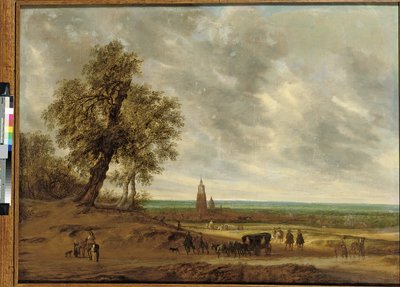 Yolcuların bir yolda olduğu panoramik bir manzara, ötesinde Amersfoort şehri, 1634 by Salomon van Ruisdael or Ruysdael