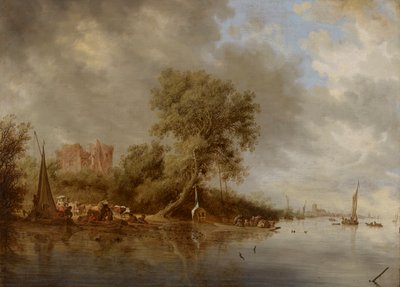 Egmond Kalesi Harabeleri ile Nehir Manzarası by Salomon van Ruysdael