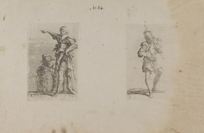 (Figürin Serisi) İki Adam, Biri Sola Dönük, Diğeri Diz Çökmüş by Salvator Rosa