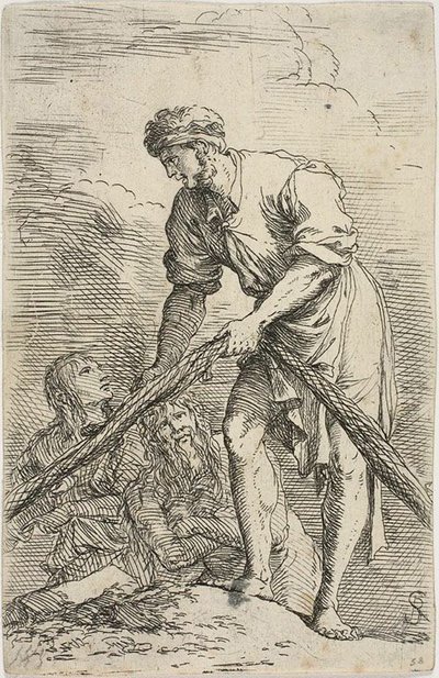 Figurine serisinden arkasında iki figür olan bir ağ çeken bir adam by Salvator Rosa