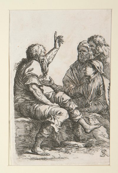 Üç Adamla Konuşan Yaşlı Bir Adam by Salvator Rosa