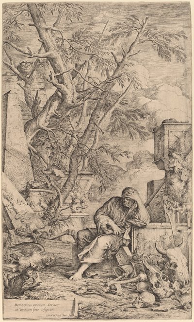 Meditasyonda Demokritos by Salvator Rosa