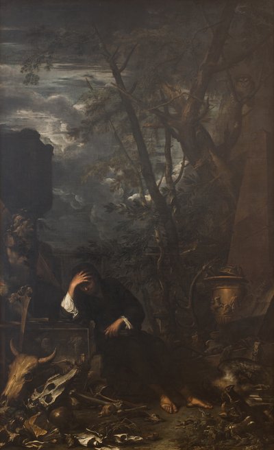 Meditasyonda Demokritos by Salvator Rosa