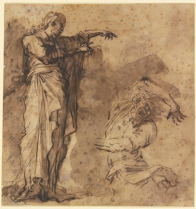 Ele geçirilmiş bir adamı iyileştiren İsa için tasarım by Salvator Rosa
