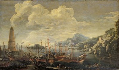 Deniz Feneri ve Gemilerle Liman by Salvator Rosa