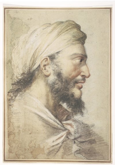 Sağdaki profilde türban takan sakallı bir adamın başı by Salvator Rosa