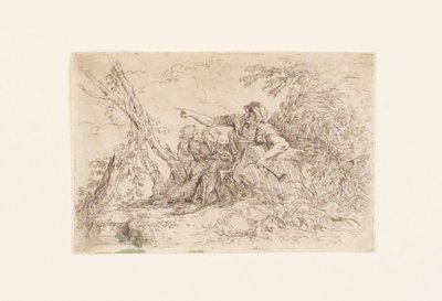 Bir manzarada çoban ve iki çocuk by Salvator Rosa