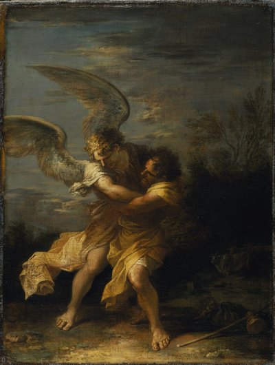 Yakup melekle güreşiyor (tuval üzerine yağlı boya) by Salvator Rosa