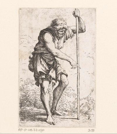 Bir sopa ile yaşlı adam Küçük rakamlar (dizi adı) Heykelcik (seri adı) by Salvator Rosa