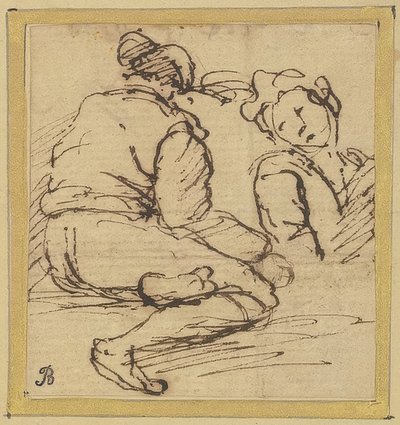 Oturan adam ve yarım figür by Salvator Rosa