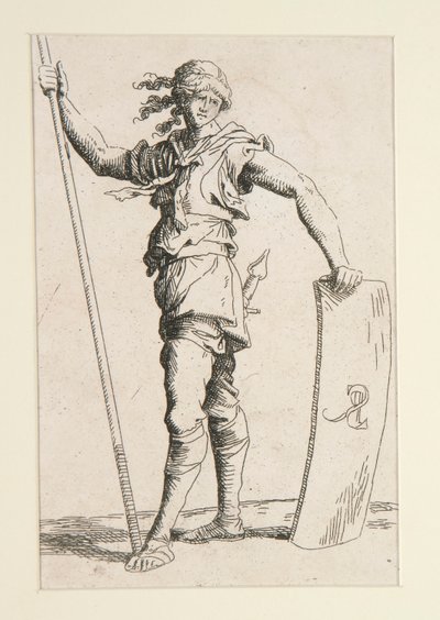 Mızraklı ve Kalkanlı Asker by Salvator Rosa