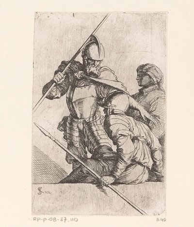 İki asker ve türbanlı bir figür Küçük rakamlar (dizi adı) Heykelcik (seri adı) by Salvator Rosa