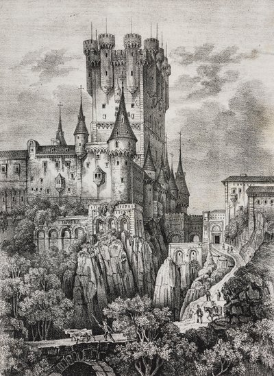 Alcazar of Segovia, İspanya, Poliorama Pittoresco'dan Salvatore Puglia tarafından litografi, n 36, 12 Nisan by Salvatore Puglia