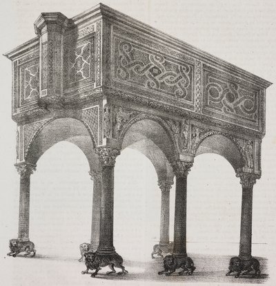 Sessa Aurunca katedralindeki antik ambo, Campania, İtalya, Poliorama Pittoresco'dan Pasquale Mattei (1813-1879) tarafından çizildikten sonra Salvatore Puglia tarafından litografi, n 43, Mayıs 31 by Salvatore Puglia