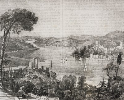 Asya ve Avrupa kıyılarındaki boğaz kaleleri, Türkiye, Poliorama Pittoresco'dan Gaetano Riccio'nun litografisi, n 18, Aralık 9 by Salvatore Puglia