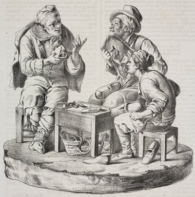 Tartışmalı ayakkabı tamircisi, Giacomo Bongiovanni ve Giuseppe Vaccaro'nun heykelcikleri, Poliorama Pittoresco'dan Salvatore Puglia'nın litografisi, n 32, Mart 18 by Salvatore Puglia