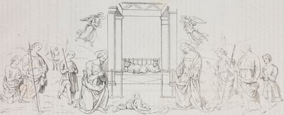 Fontignano Doğuşu, Çobanların Hayranlığı, Poliorama Pittoresco'dan Pietro Perugino'nun (yaklaşık 1450-1523) tablosundan sonra Salvatore Puglia'nın litografisi, n 42, 24 Mayıs by Salvatore Puglia