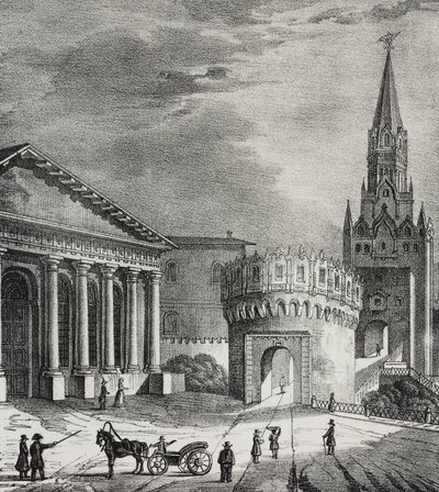 Troitskaya Kulesi Kapısı (Trinity Kulesi), Kremlin, Moskova, Rusya, Poliorama Pittoresco'dan Salvatore Puglia tarafından litografi, n 22, Ocak 7 by Salvatore Puglia