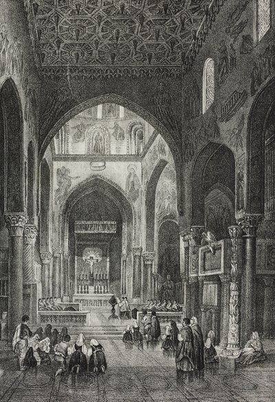 Palazzo dei Normanni'deki Palatine Şapeli'nin içi veya Palermo, Sicilya, İtalya'daki Kraliyet Sarayı, Poliorama Pittoresco'dan Salvatore Puglia tarafından litografi, n 41, 21 Mayıs by Salvatore Puglia