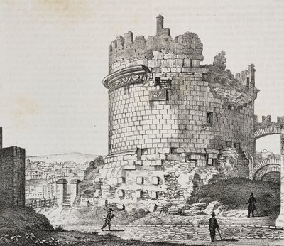 Via Appia'daki Cecilia Metella Mozolesi, Roma, Lazio, İtalya, Poliorama Pittoresco'dan Salvatore Puglia tarafından litografi, n 20, 21 Aralık by Salvatore Puglia