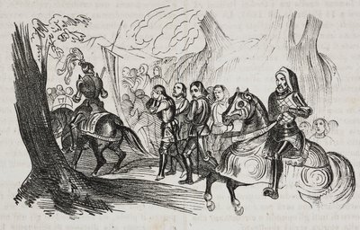 Dövüşçülerin meydan okuma için Barletta'ya dönüşü, Apulia, İtalya, Poliorama Pittoresco'dan Salvatore Puglia tarafından litografi, n 30, Mart 1 by Salvatore Puglia
