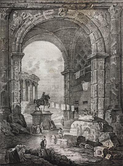 Roma kalıntıları, Hubert Robert'ın tablosu (1733-1808), Poliorama Pittoresco'dan Salvatore Puglia'nın litografisi, n 28, 17 Şubat by Salvatore Puglia
