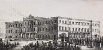 Atina'daki Kraliyet Sarayı, Yunanistan, Poliorama Pittoresco'dan Salvatore Puglia tarafından litografi, n 5, 9 Eylül by Salvatore Puglia