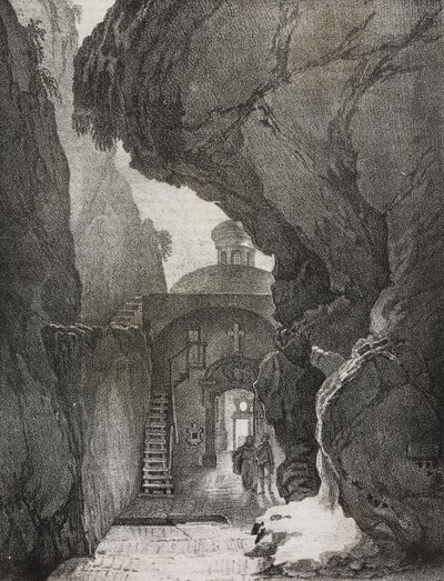 Kutsal Üçlü Kutsal Alanı veya Split Dağı Kutsal Alanı, Gaeta, Lazio, İtalya, Poliorama Pittoresco'dan Salvatore Puglia'nın litografisi, n 43, 1 Haziran by Salvatore Puglia