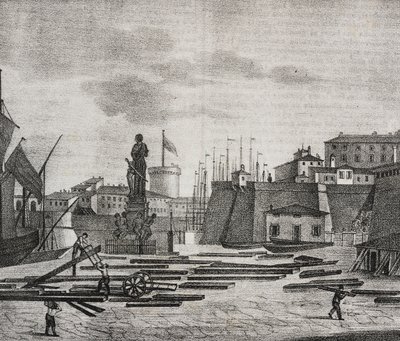 Livorno rıhtımının görünümü, Toskana, İtalya, Poliorama Pittoresco'dan Salvatore Puglia tarafından litografi, n 38, 26 Nisan by Salvatore Puglia