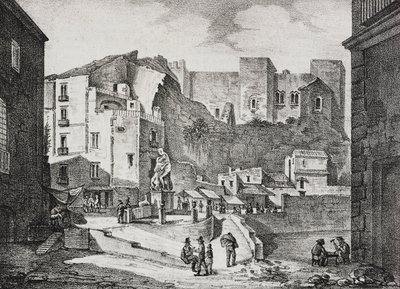 Sessa Aurunca, Campania, İtalya'daki Piazza della Fontana dell'Ercole'nin görünümü, Poliorama Pittoresco'dan Salvatore Puglia'nın litografisi, n 8, 30 Eylül by Salvatore Puglia