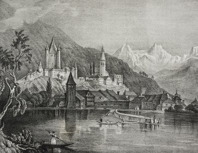 Thun'un görünümü, Bern Kantonu, İsviçre, Poliorama Pittoresco'dan Salvatore Puglia tarafından litografi, n 35, 9 Nisan by Salvatore Puglia
