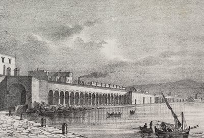 Torre Annunziata, Campania, İtalya'daki demiryolu görünümü, Poliorama Pittoresco'dan Gaetano Riccio tarafından litografi, n 21, Aralık 31 by Salvatore Puglia