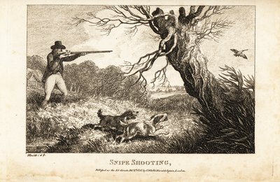 Tüfekli avcı ve nehir kenarında su çulluğu için avlanan İspanyollar by Samuel (after) Howitt
